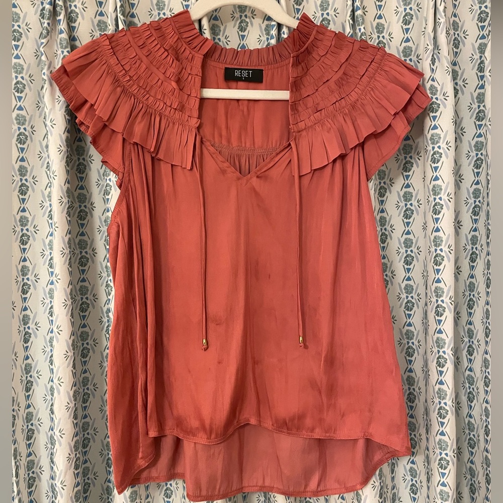 Reset Burnt Orange Satin Pleated Top